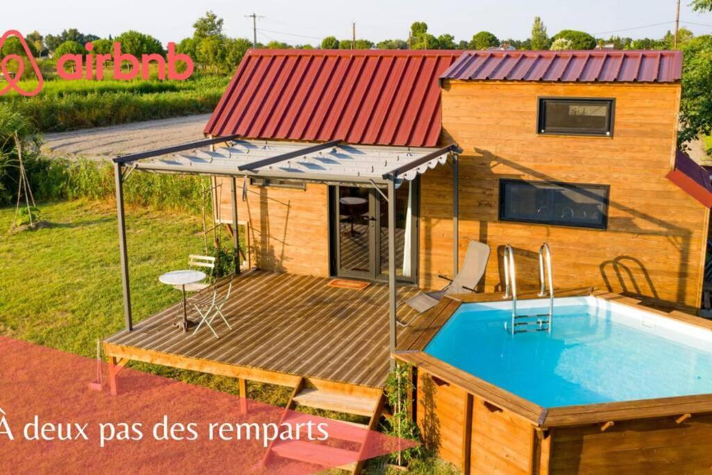 Myinsolite - Tiny-House, Jacuzzi, Brasero, Piscine エーグ・モルト エクステリア 写真