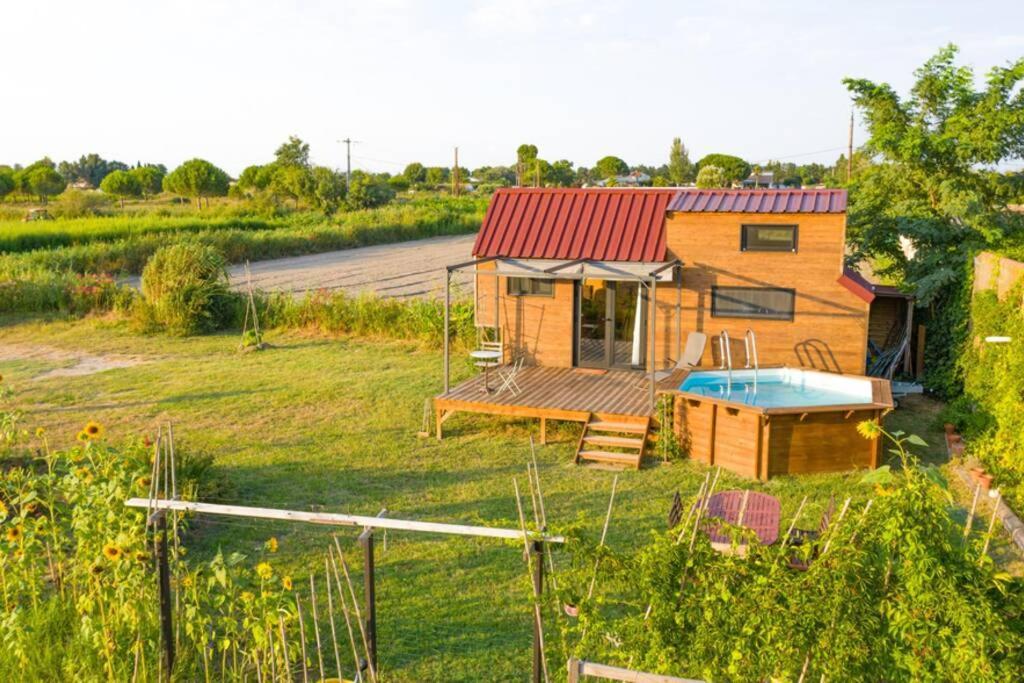 Myinsolite - Tiny-House, Jacuzzi, Brasero, Piscine エーグ・モルト エクステリア 写真